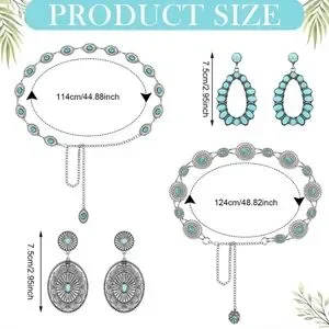2 Concho Chain Belts with 2 sets of Bohemian Dangle Metal Large Oval earrings Abby Turquoise Western Chain Belt – The Bevel Label main image 4